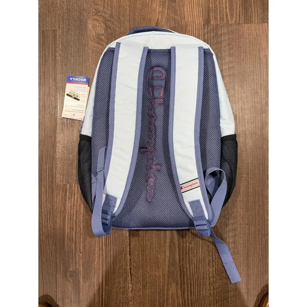 Champion Light Blue Backpack 17in Laptop Sleeve Reflective Padded Bottle Pockets